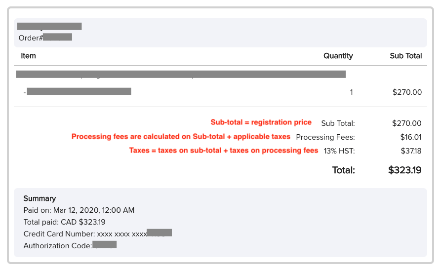 Processing fee calculation explanation